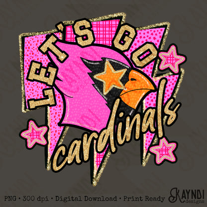 Let's Go Cardinals PNG Digital Download Sublimation DTF Print Neon Preppy Mascot Spirit
