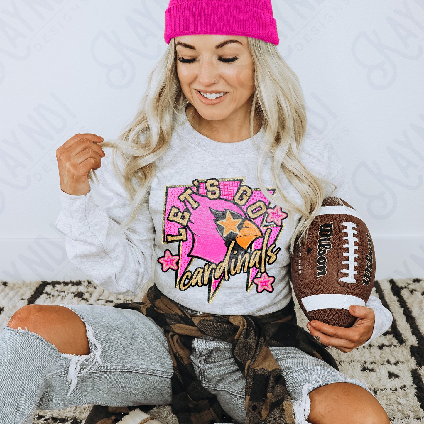 Let's Go Cardinals PNG Digital Download Sublimation DTF Print Neon Preppy Mascot Spirit