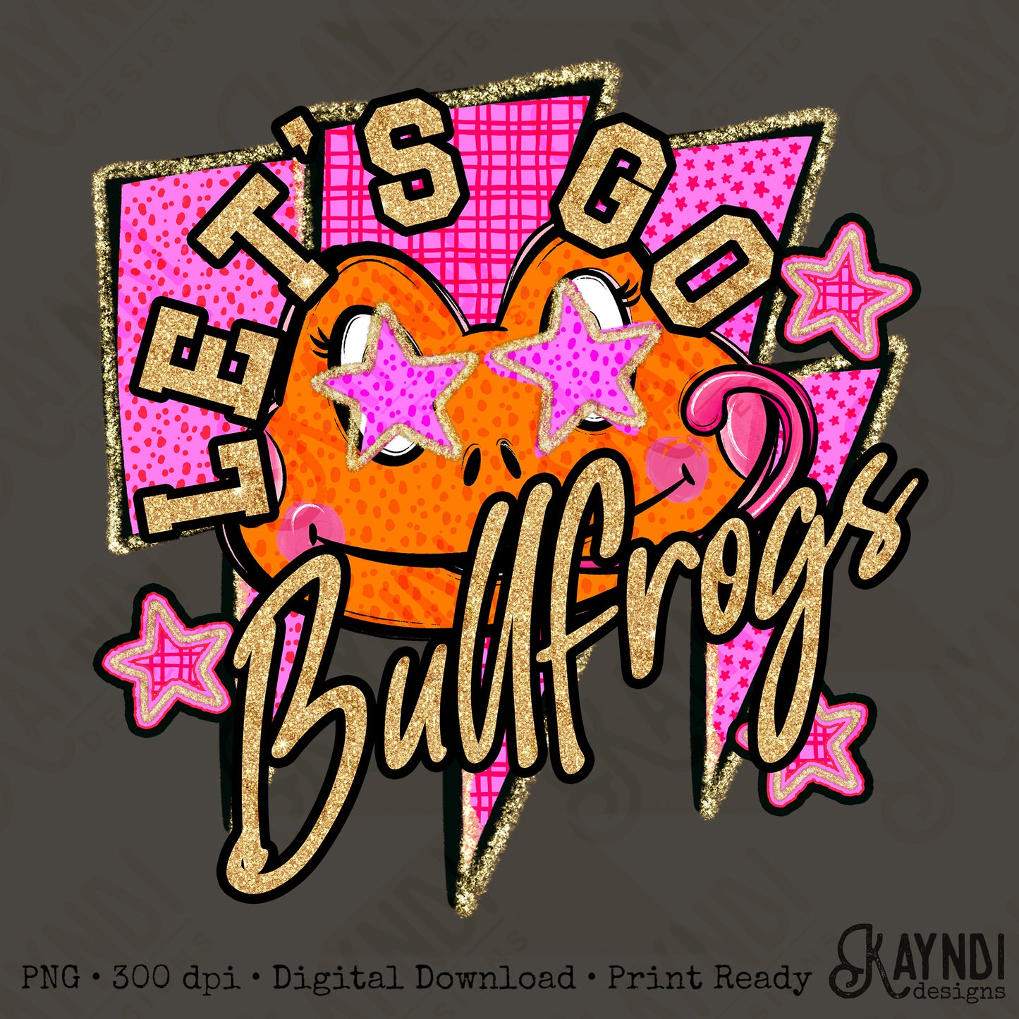Let's Go Bullfrogs PNG Digital Download Sublimation DTF Print Team Spirit Mascot Pink Star