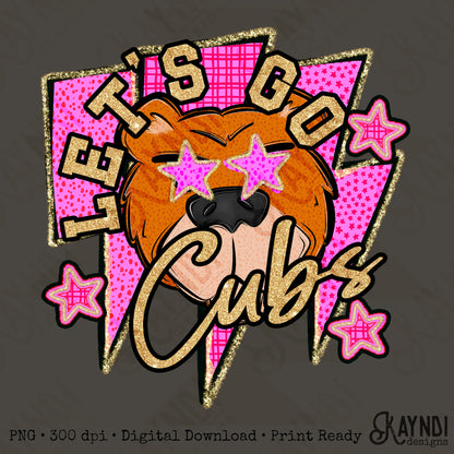 Let's Go Cubs PNG Digital Download Sublimation DTF Print Team Spirit Mascot Pink Star