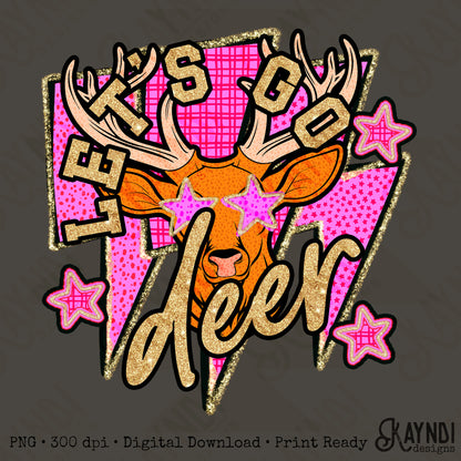Let's Go Deer PNG Digital Download Sublimation DTF Print Team Spirit Mascot Pink Star
