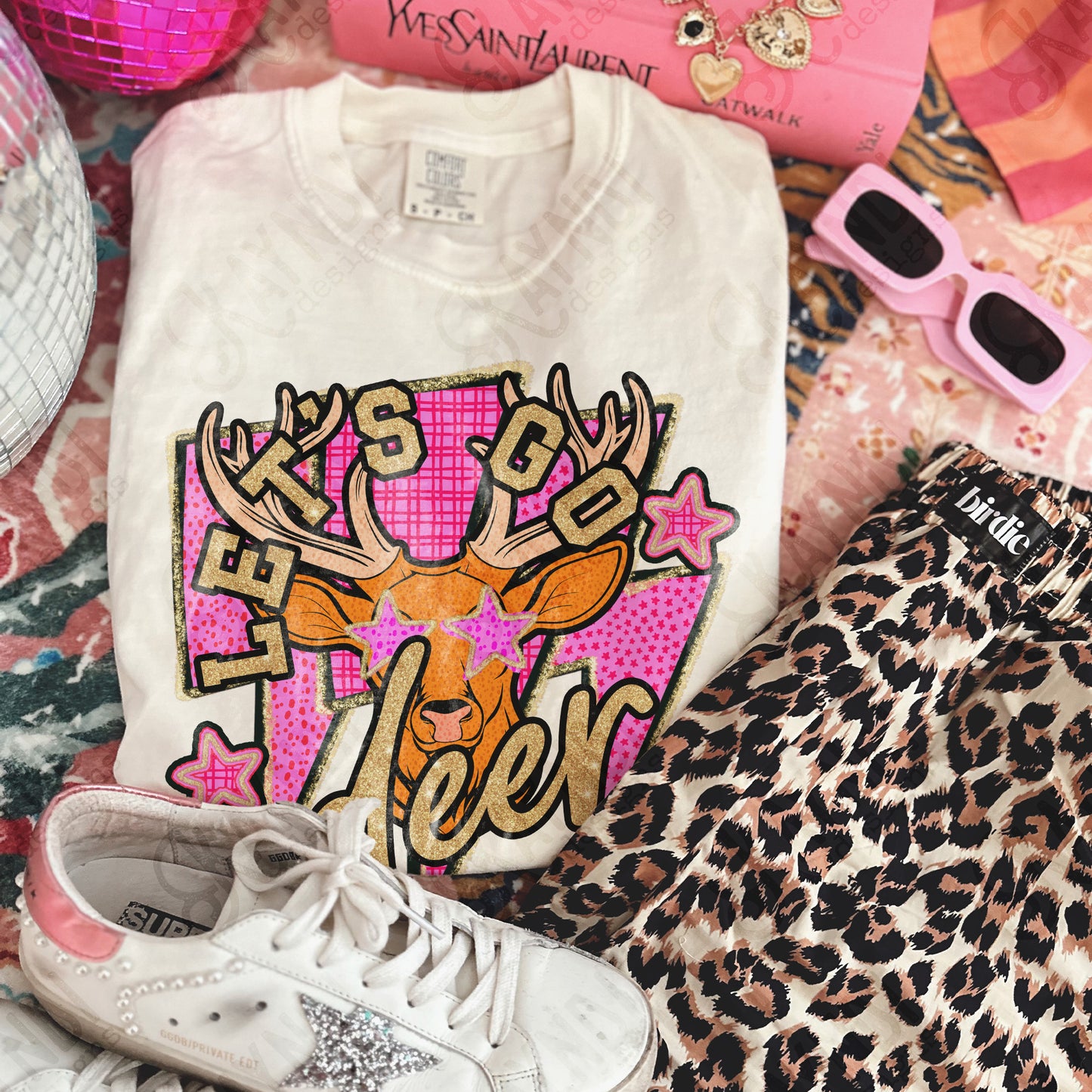 Let's Go Deer PNG Digital Download Sublimation DTF Print Team Spirit Mascot Pink Star