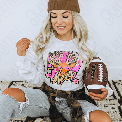 Let's Go Deer PNG Digital Download Sublimation DTF Print Team Spirit Mascot Pink Star