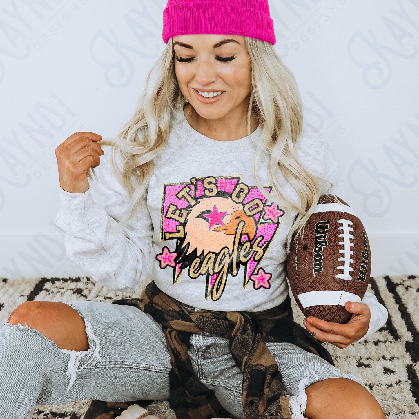 Let's Go Eagles PNG Digital Download Sublimation DTF Print Neon Preppy Mascot Spirit