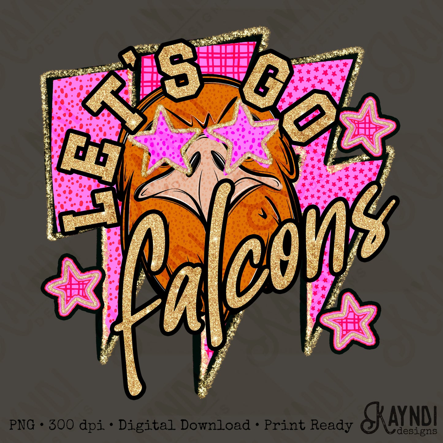 Let's Go Falcons PNG Digital Download Sublimation DTF Print Team Spirit Mascot Pink Star