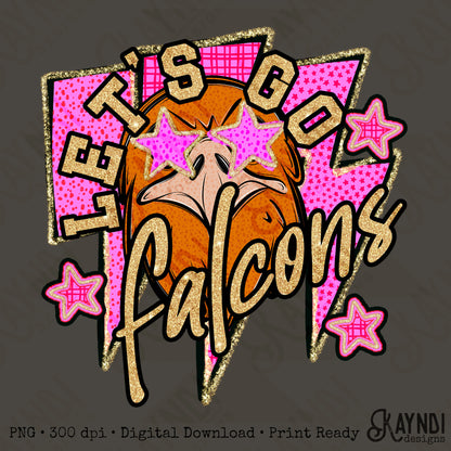 Let's Go Falcons PNG Digital Download Sublimation DTF Print Team Spirit Mascot Pink Star
