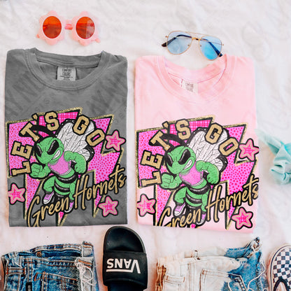 Let's Go Green Hornets PNG Digital Download Sublimation DTF Print Team Spirit Mascot Pink Star