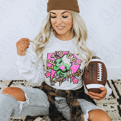 Let's Go Green Hornets PNG Digital Download Sublimation DTF Print Team Spirit Mascot Pink Star