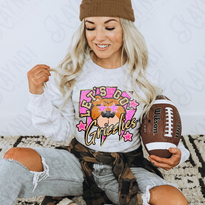 Let's Go Grizzlies PNG Digital Download Sublimation DTF Print Team Spirit Mascot Pink Star