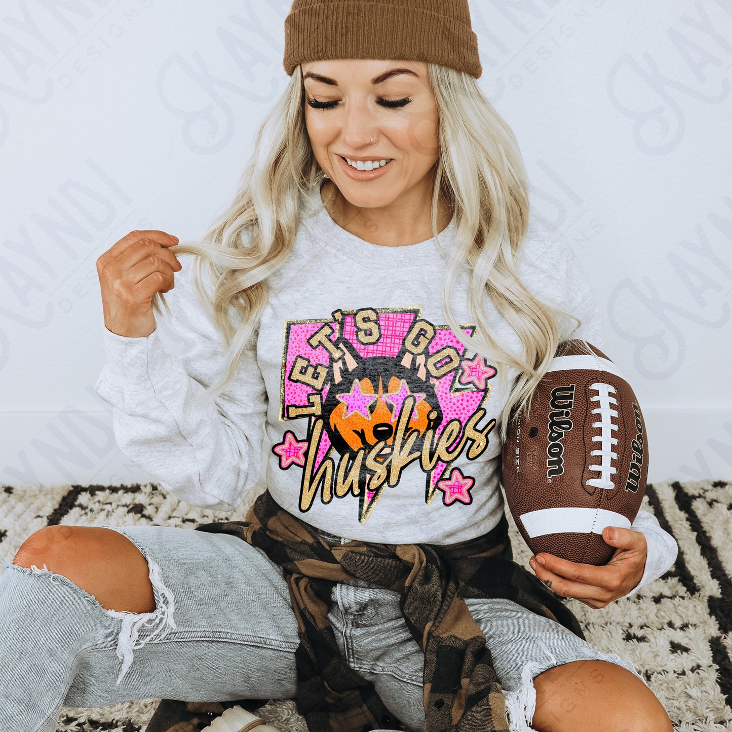 Let's Go Huskies PNG Digital Download Sublimation DTF Print Team Spirit Mascot Pink Star