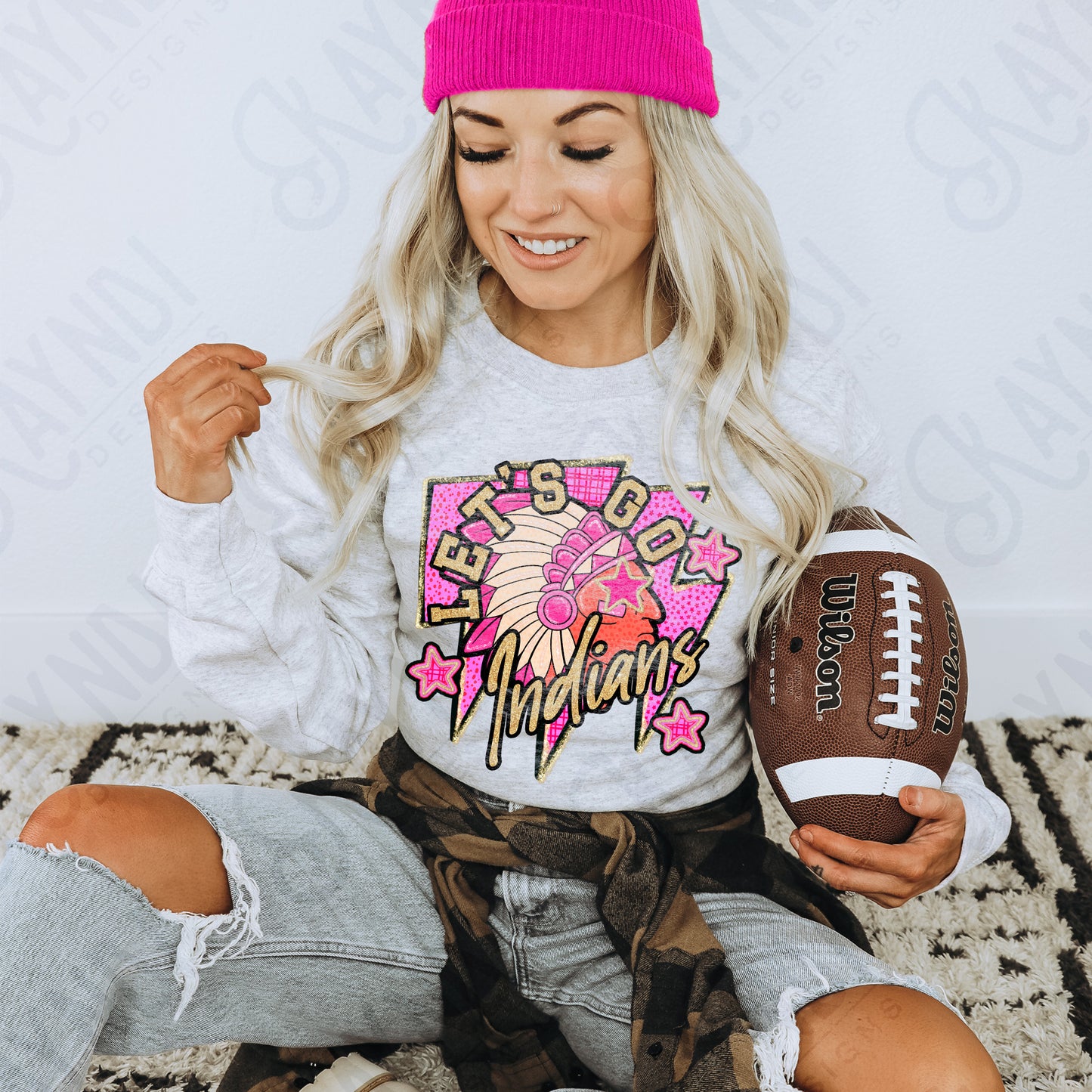 Let's Go Indians PNG Digital Download Sublimation DTF Print Neon Preppy Mascot Spirit