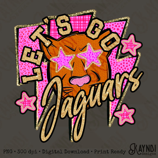 Let's Go Jaguars PNG Digital Download Sublimation DTF Print Team Spirit Mascot Pink Star