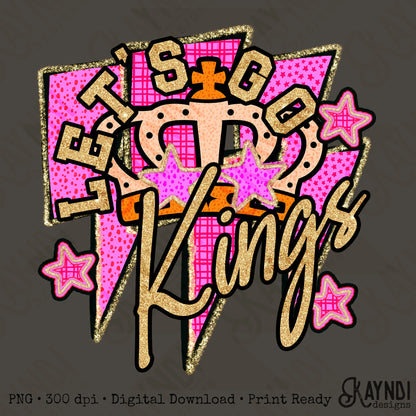 Let's Go Kings PNG Digital Download Sublimation DTF Print Team Spirit Mascot Pink Star