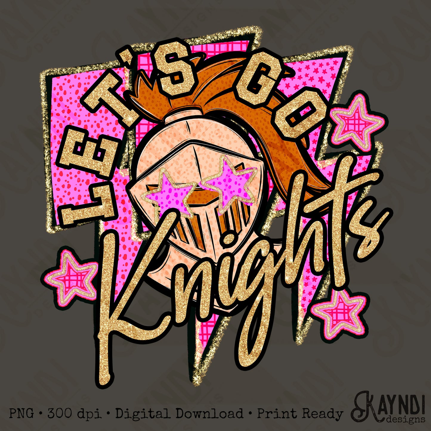 Let's Go Knights PNG Digital Download Sublimation DTF Print Team Spirit Mascot Pink Star