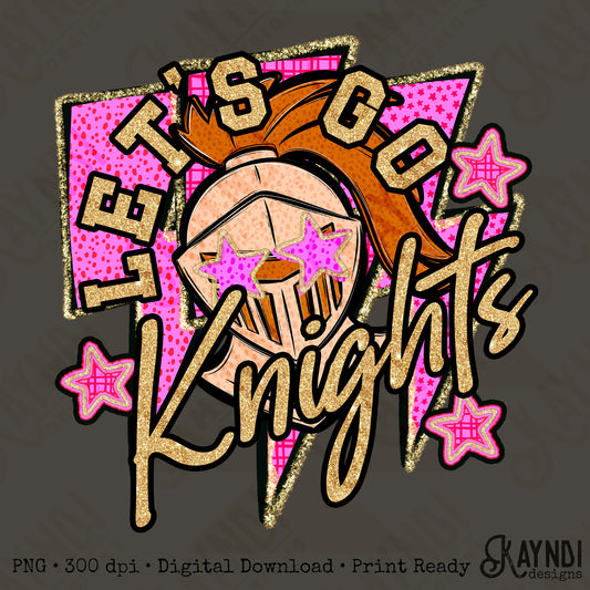 Let's Go Knights PNG Digital Download Sublimation DTF Print Team Spirit Mascot Pink Star