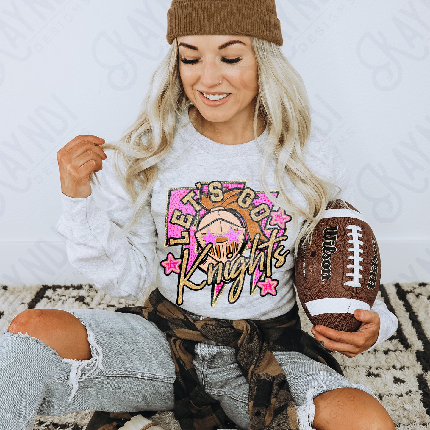 Let's Go Knights PNG Digital Download Sublimation DTF Print Team Spirit Mascot Pink Star