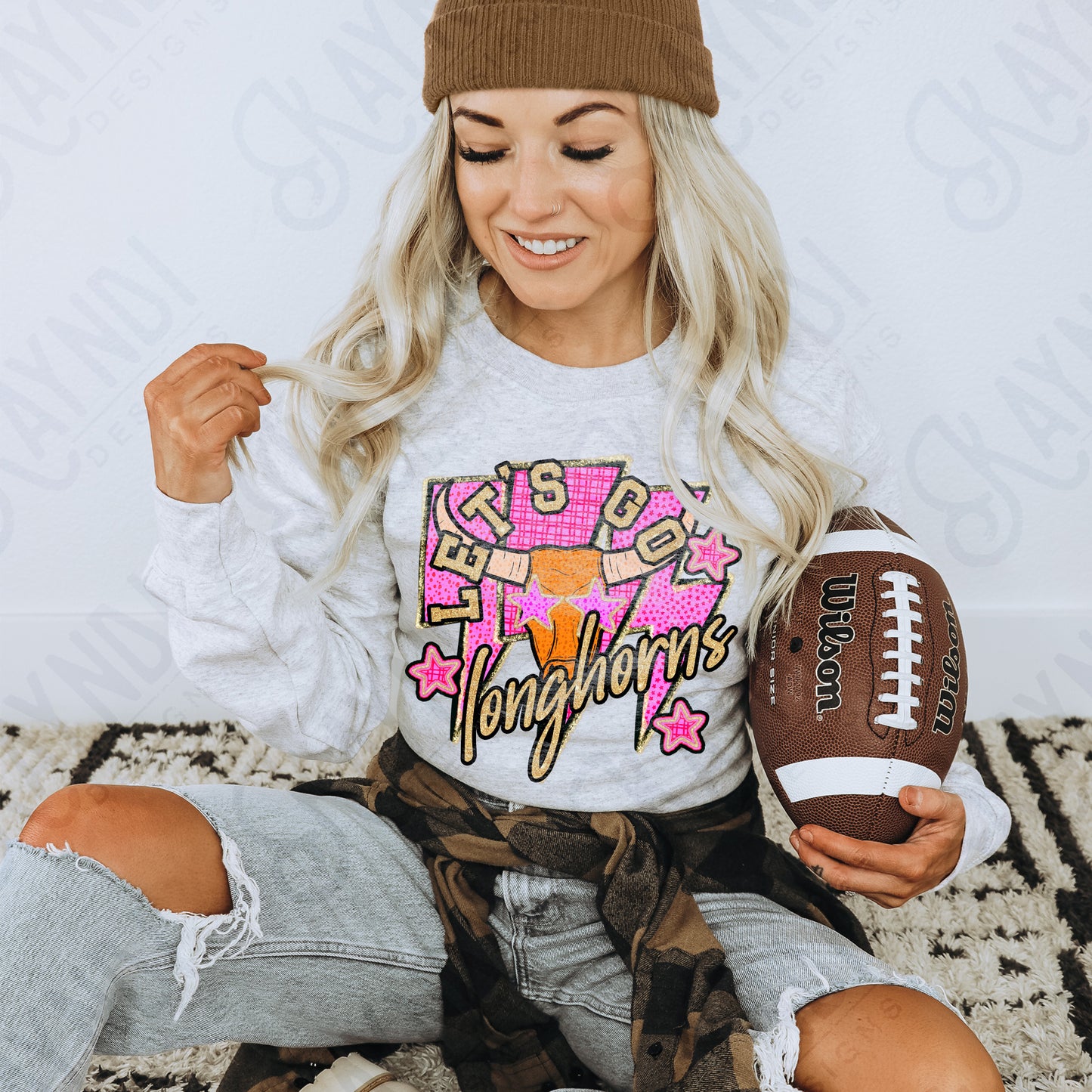 Let's Go Longhorns PNG Digital Download Sublimation DTF Print Team Spirit Mascot Pink Star