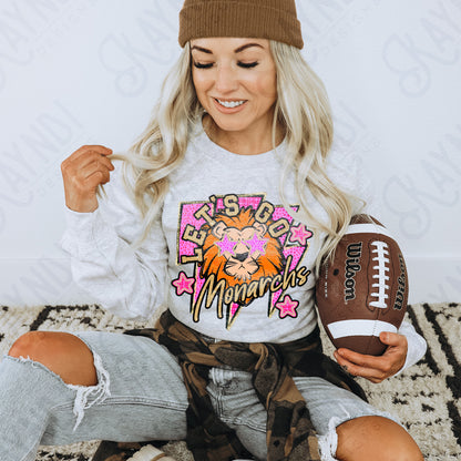 Let's Go Monarchs PNG Digital Download Sublimation DTF Print Team Spirit Mascot Pink Star