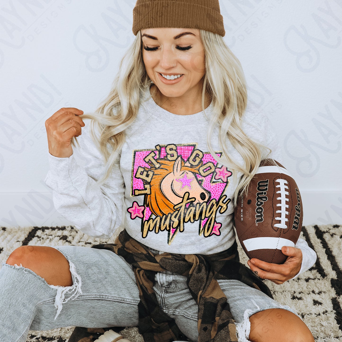 Let's Go Mustangs PNG Digital Download Sublimation DTF Print Team Spirit Mascot Pink Star