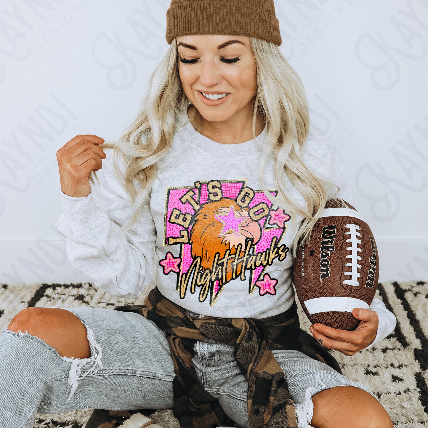 Let's Go Night Hawks PNG Digital Download Sublimation DTF Print Team Spirit Mascot Pink Star