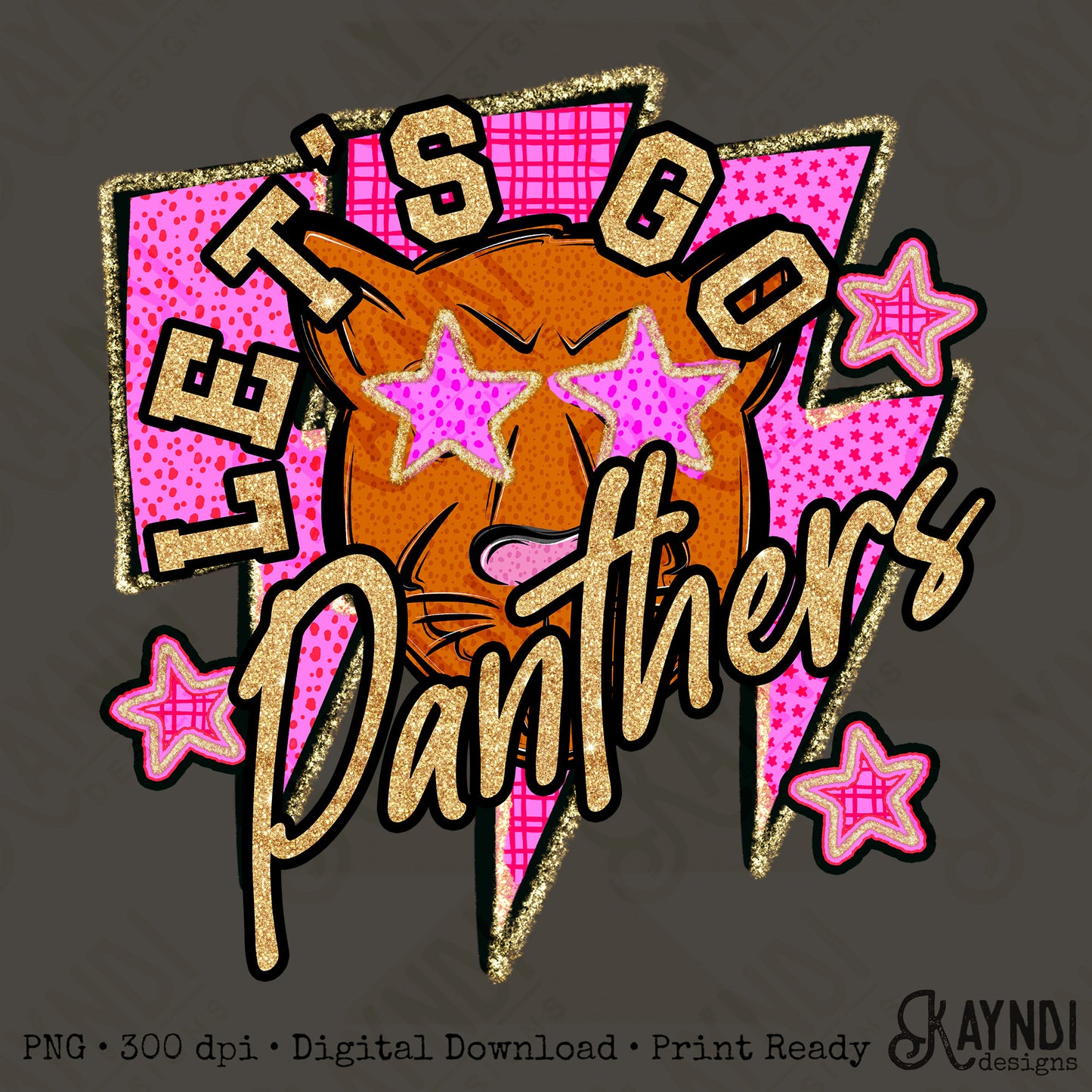 Let's Go Panthers PNG Digital Download Sublimation DTF Print Team Spirit Mascot Pink Star