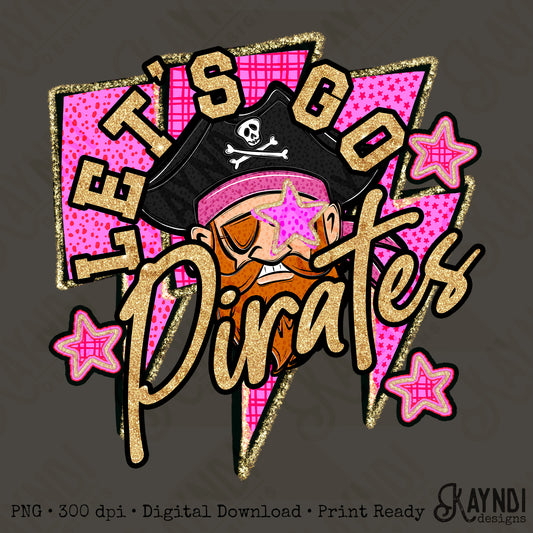 Let's Go Pirates PNG Digital Download Sublimation DTF Print Team Spirit Mascot Pink Star