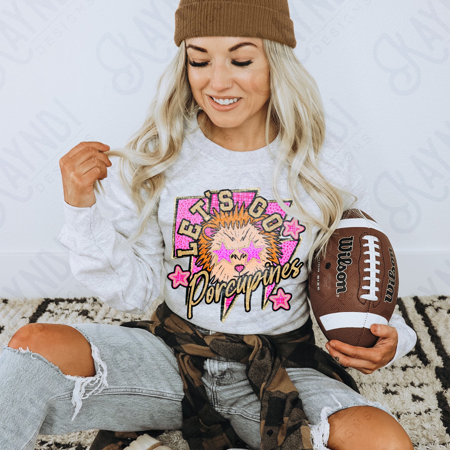 Let's Go Porcupines PNG Digital Download Sublimation DTF Print Team Spirit Mascot Pink Star