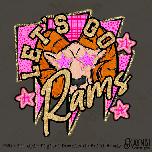 Let's Go Rams PNG Digital Download Sublimation DTF Print Team Spirit Mascot Pink Star