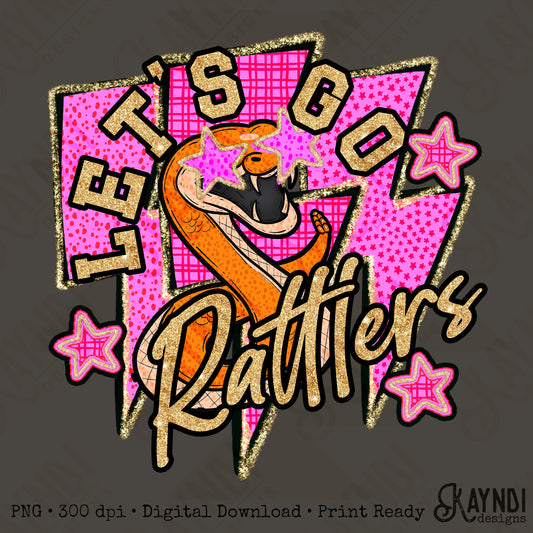 Let's Go Rattlers PNG Digital Download Sublimation DTF Print Team Spirit Mascot Pink Star