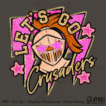 Let's Go Crusaders PNG Digital Download Sublimation DTF Print Team Spirit Mascot Pink Star
