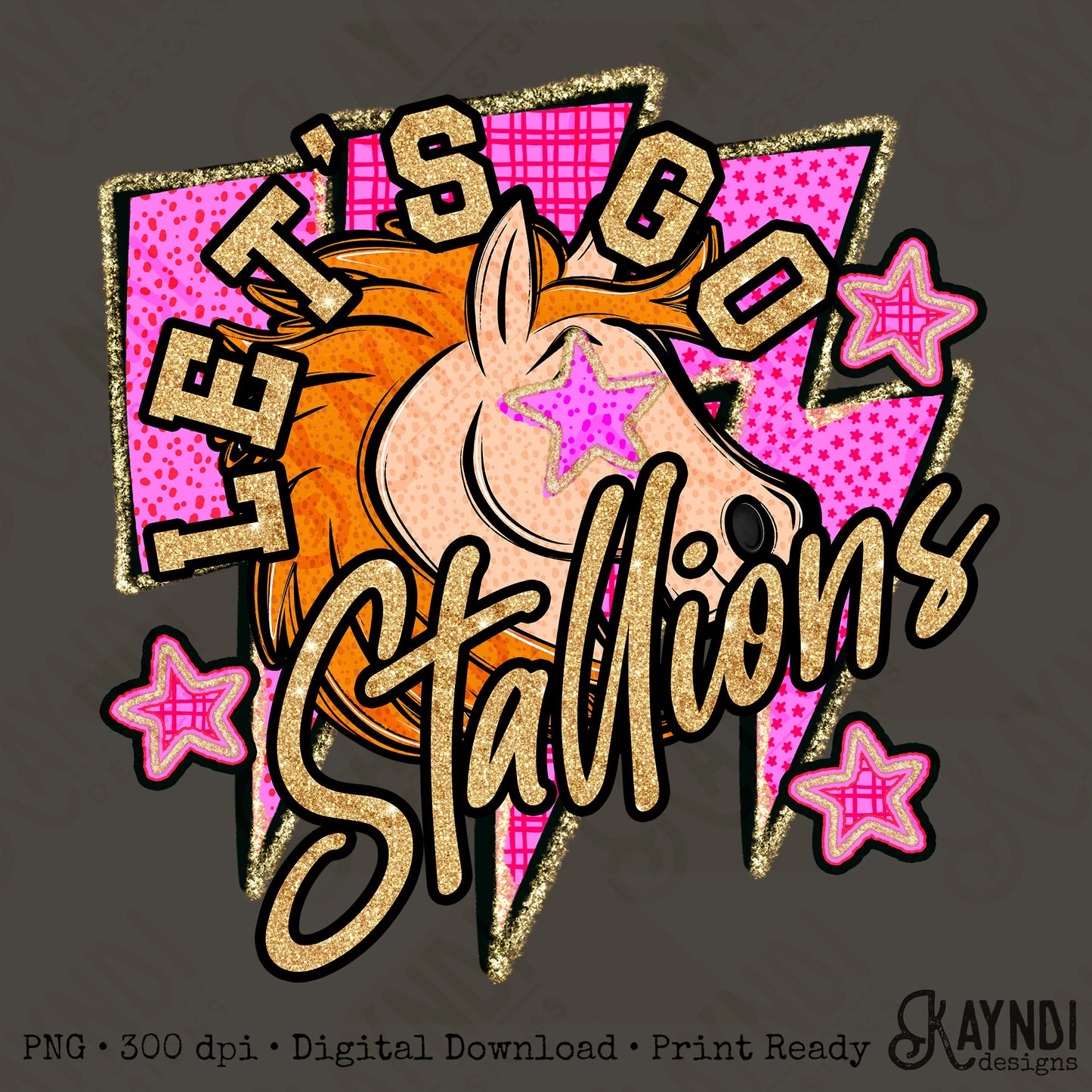 Let's Go Stallions PNG Digital Download Sublimation DTF Print Team Spirit Mascot Pink Star