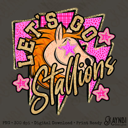 Let's Go Stallions PNG Digital Download Sublimation DTF Print Team Spirit Mascot Pink Star