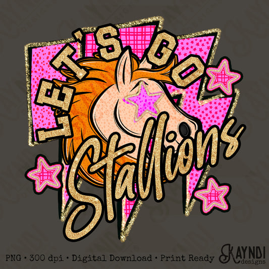 Let's Go Stallions PNG Digital Download Sublimation DTF Print Team Spirit Mascot Pink Star