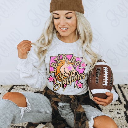 Let's Go Stallions PNG Digital Download Sublimation DTF Print Team Spirit Mascot Pink Star
