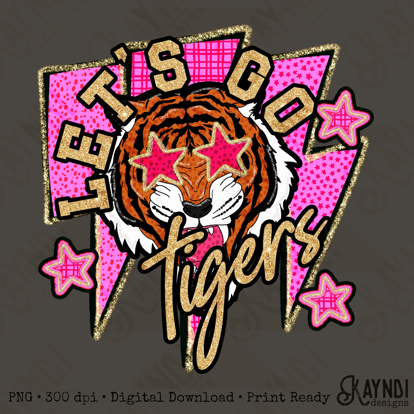 Let's Go Tigers PNG Digital Download Sublimation DTF Print Neon Preppy Mascot Spirit