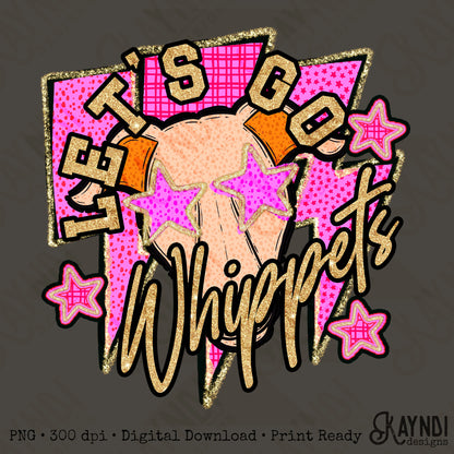 Let's Go Whippets PNG Digital Download Sublimation DTF Print Team Spirit Mascot Pink Star