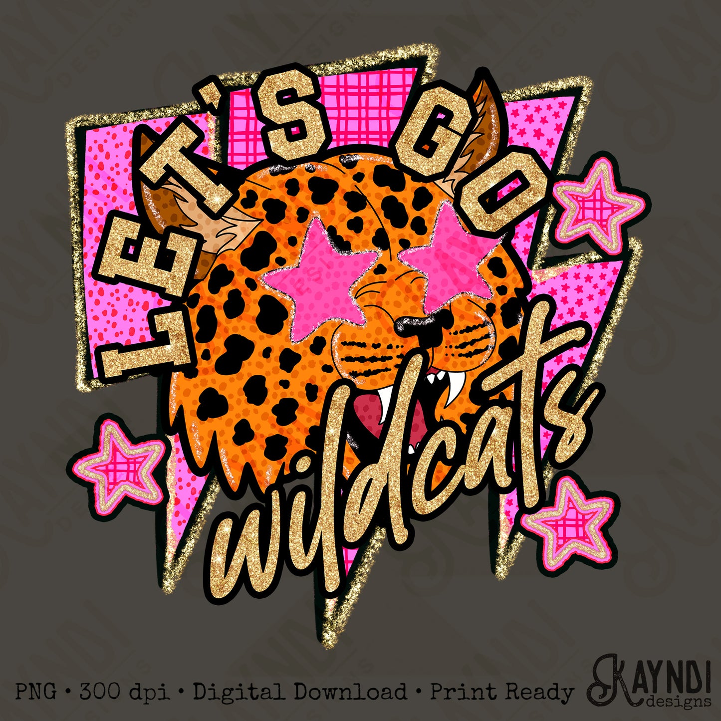 Let's Go Wildcats PNG Digital Download Sublimation DTF Print Neon Preppy Mascot Spirit