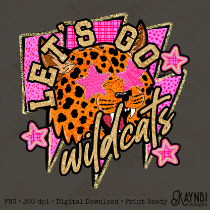 Let's Go Wildcats PNG Digital Download Sublimation DTF Print Neon Preppy Mascot Spirit