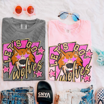 Let's Go Wolves PNG Digital Download Sublimation DTF Print Team Spirit Mascot Pink Star