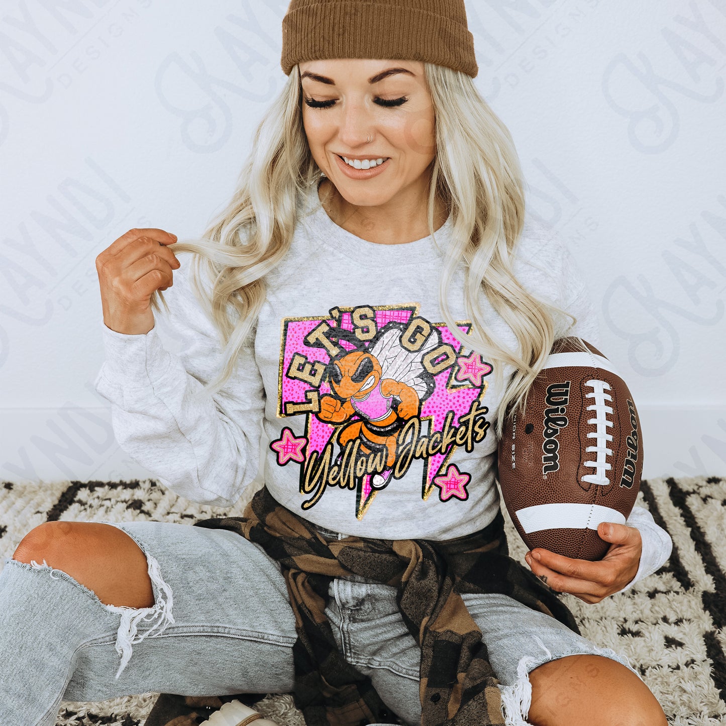 Let's Go Yellow Jackets PNG Digital Download Sublimation DTF Print Team Spirit Mascot Pink Star