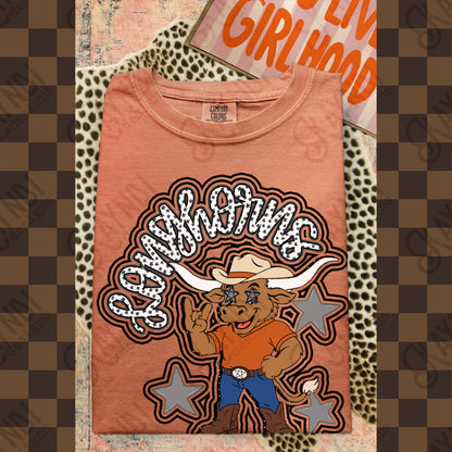 Friendly Mascot Longhorn Black Neutral PNG Digital Download Sublimation DTF Print Preppy Colorful Mascot Spirit