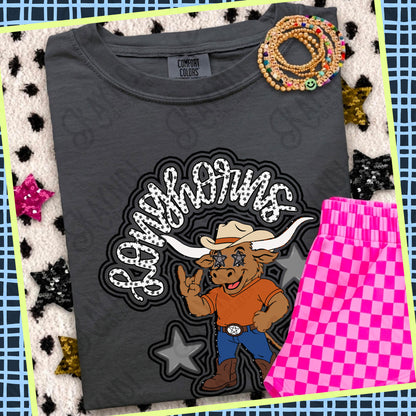 Friendly Mascot Longhorn Black Neutral PNG Digital Download Sublimation DTF Print Preppy Colorful Mascot Spirit