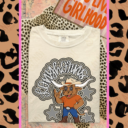 Friendly Mascot Longhorn Black Neutral PNG Digital Download Sublimation DTF Print Preppy Colorful Mascot Spirit