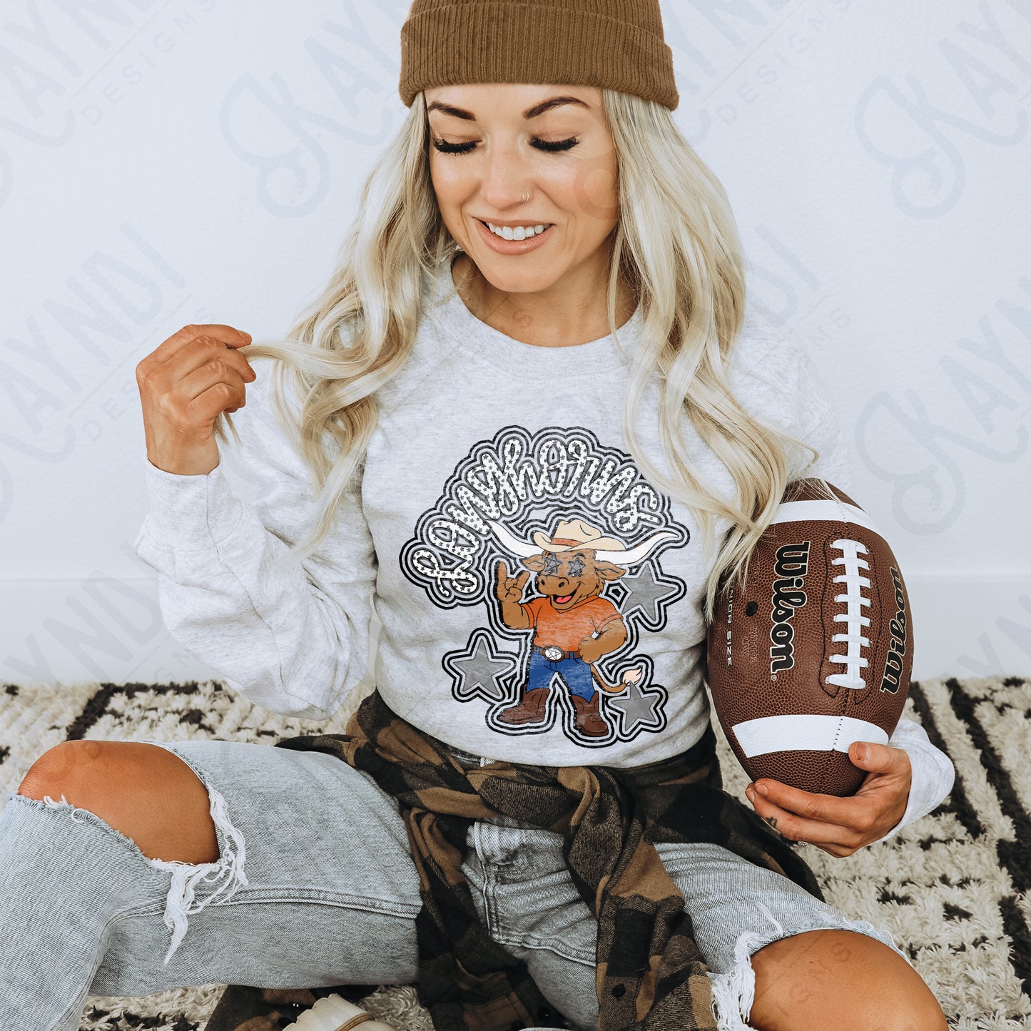 Friendly Mascot Longhorn Black Neutral PNG Digital Download Sublimation DTF Print Preppy Colorful Mascot Spirit