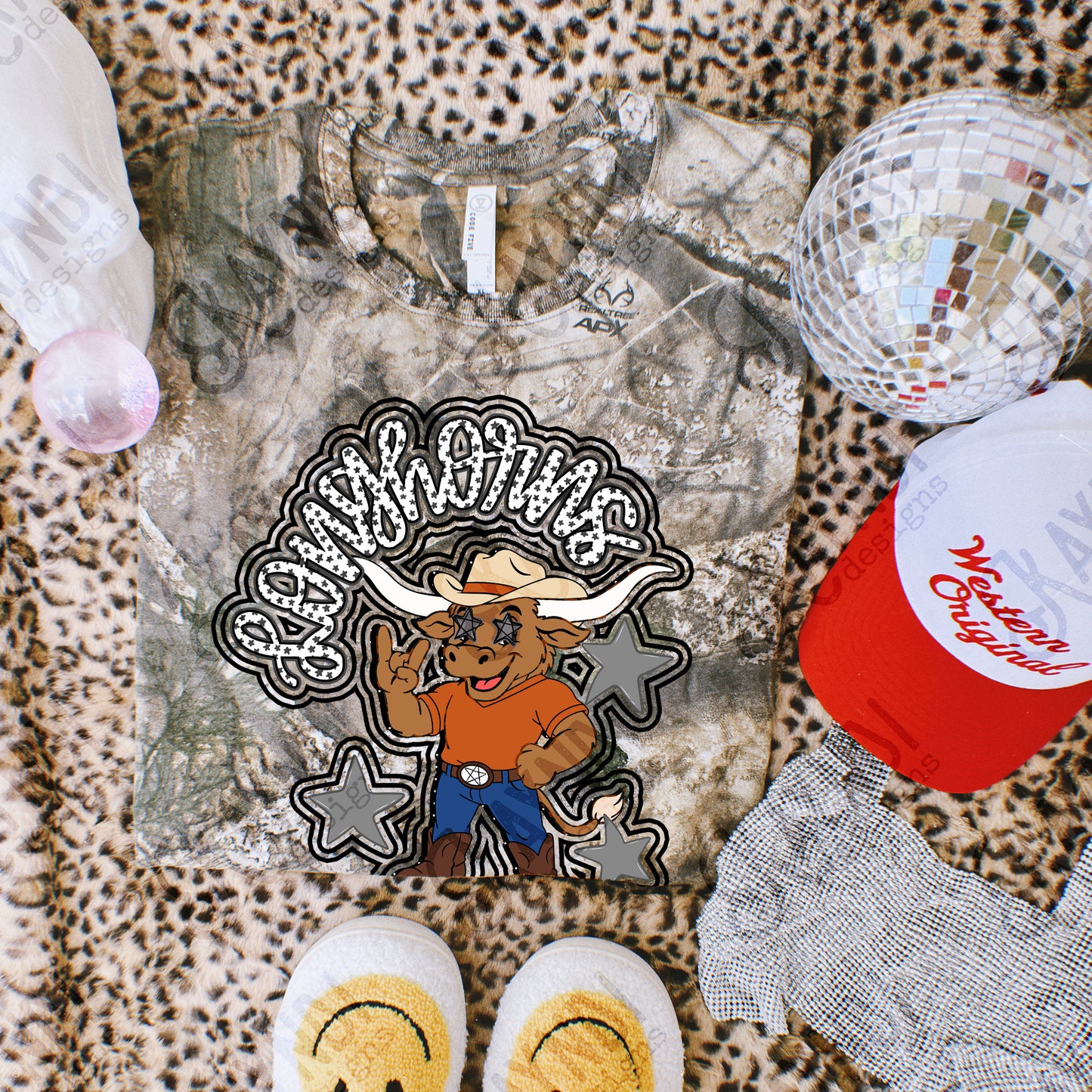 Friendly Mascot Longhorn Black Neutral PNG Digital Download Sublimation DTF Print Preppy Colorful Mascot Spirit