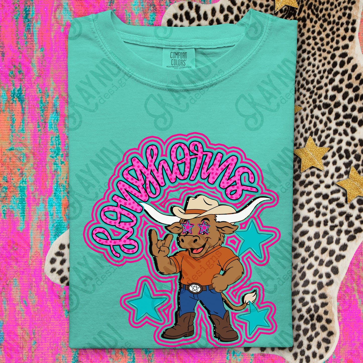 Friendly Mascot Longhorn Pink Colorful PNG Digital Download Sublimation DTF Print Preppy Colorful Mascot Spirit