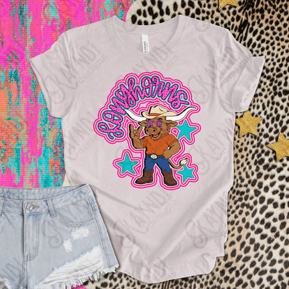 Friendly Mascot Longhorn Pink Colorful PNG Digital Download Sublimation DTF Print Preppy Colorful Mascot Spirit