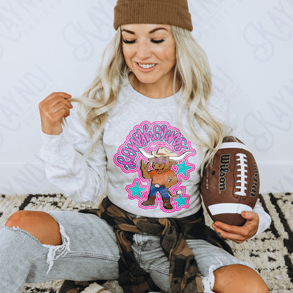 Friendly Mascot Longhorn Pink Colorful PNG Digital Download Sublimation DTF Print Preppy Colorful Mascot Spirit