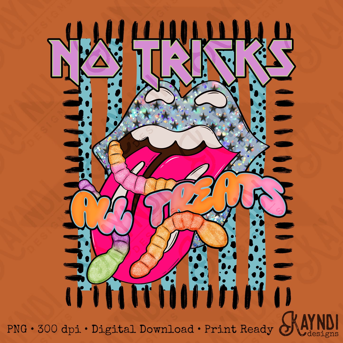 No Tricks All Treats Black PNG Digital Download Sublimation DTF Print Candy Lips Stripes Halloween