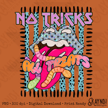 No Tricks All Treats Black PNG Digital Download Sublimation DTF Print Candy Lips Stripes Halloween